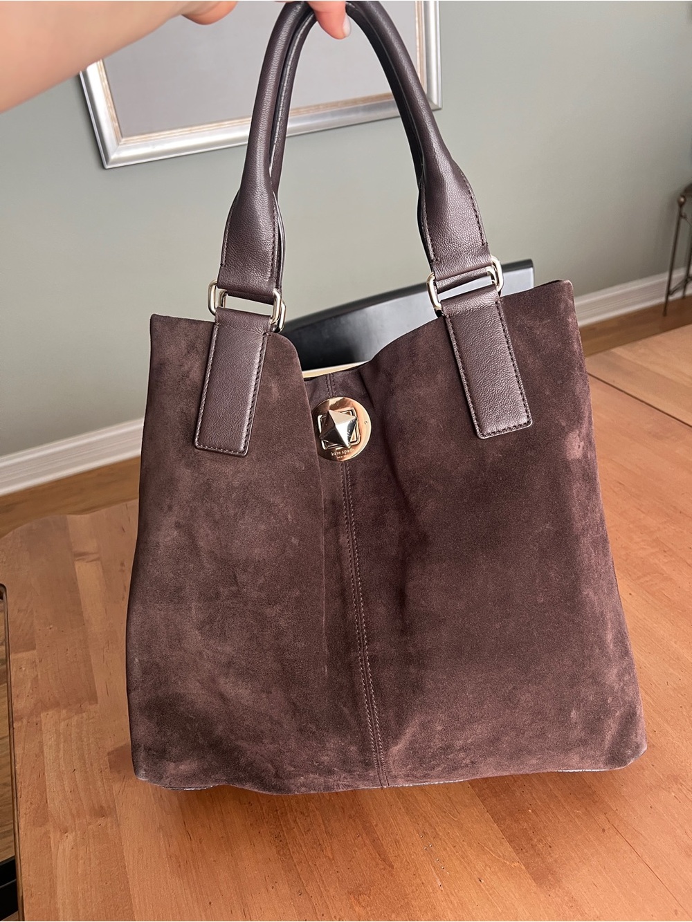 kate spade Chocolate Brown Suede & Leather Shoulder Bag with Gold-Tone Hardware